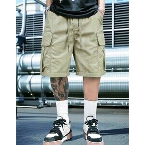 Men's loose drawstring waist cargo shorts L-XL Olive Green